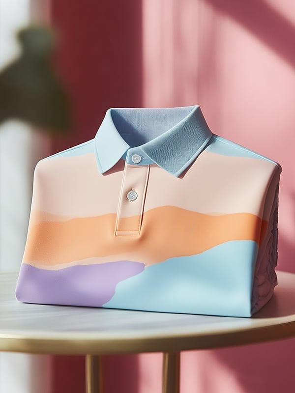 Men's Classic Business Contrast Colorblock Logo Button Short Sleeve Polo Shirt