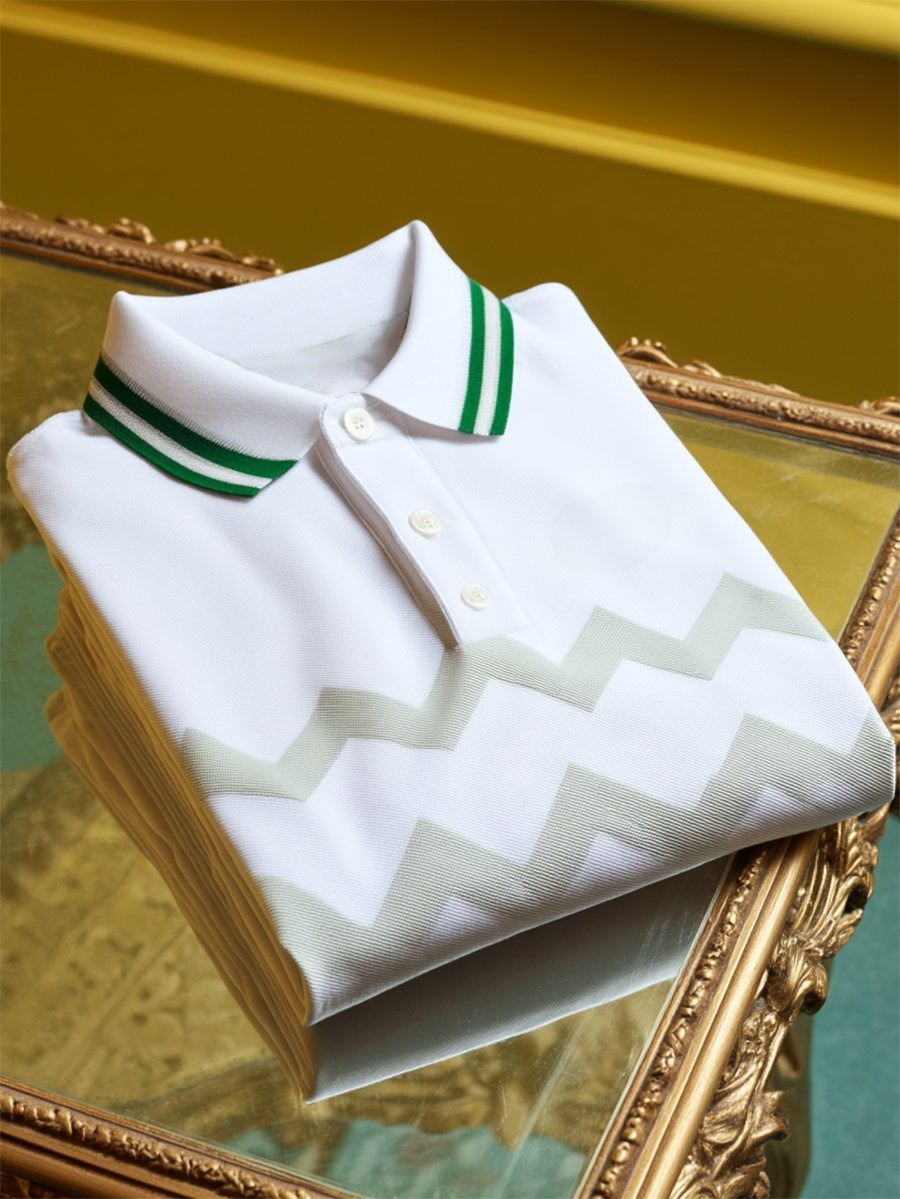 Men's Business Casual Chevron Stripe Button-Down Short Sleeve Polo Shirt