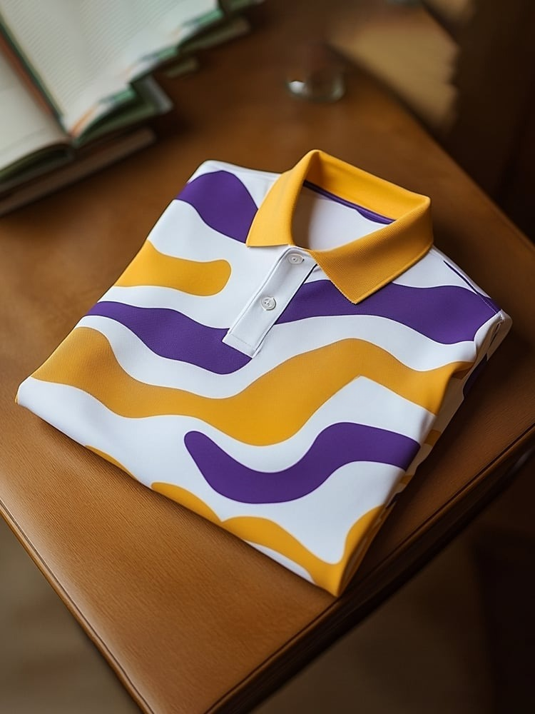 Men's Classic Business Check Logo Button Short Sleeve Polo Shirt
