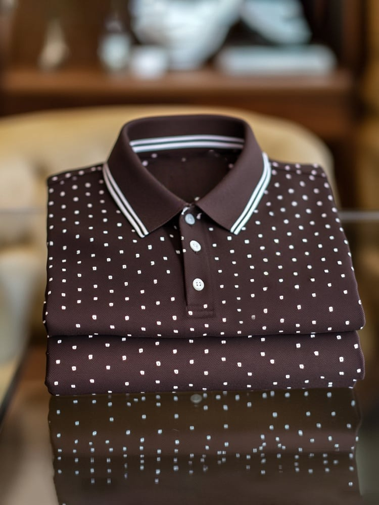 Men's Classic Business Check Logo Button Short Sleeve Polo Shirt