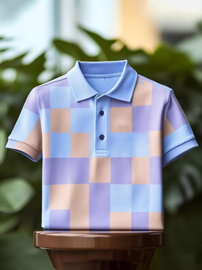 Men's Classic Business Logo Button Short Sleeve Polo Shirt