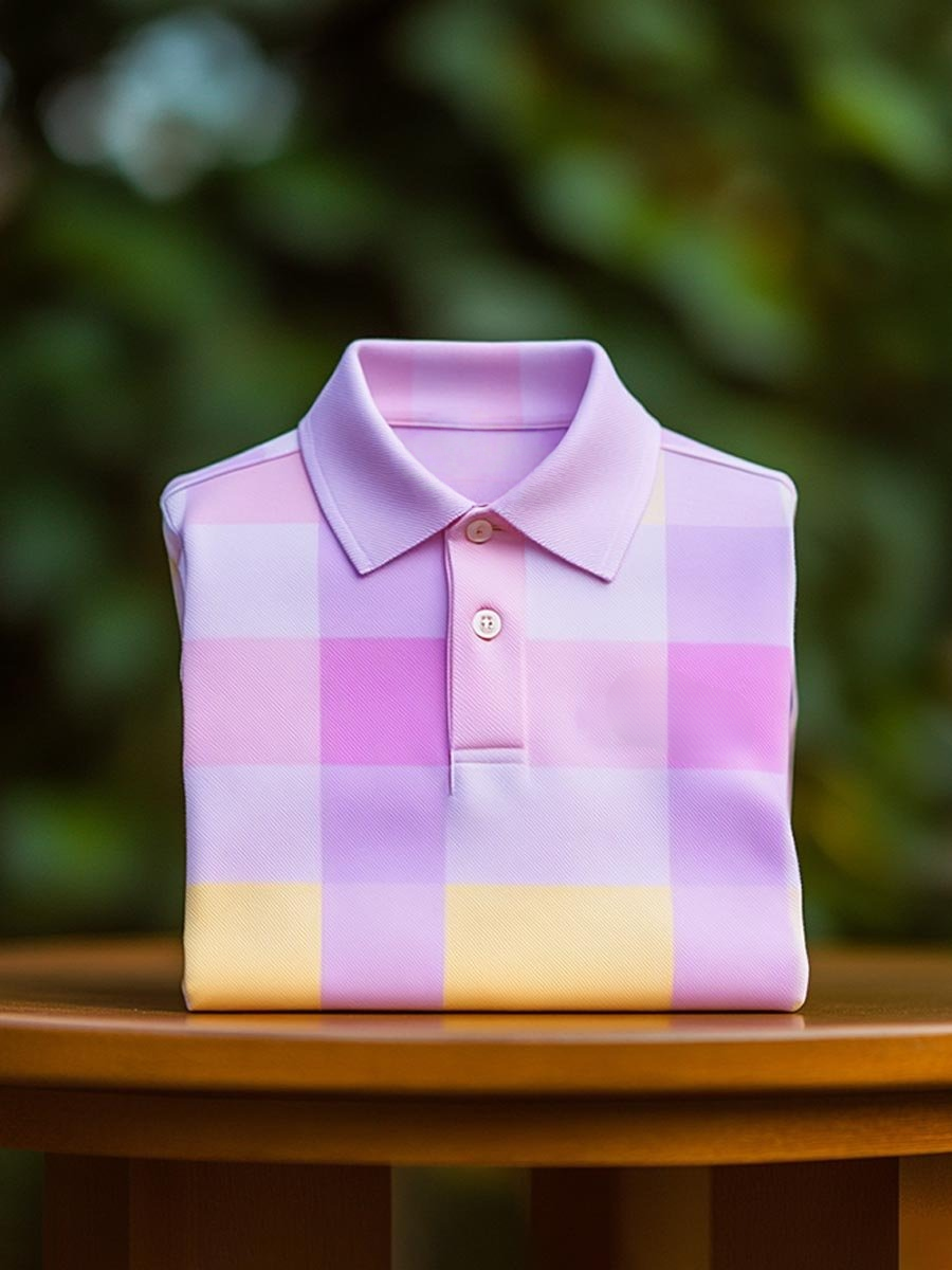 Men's Classic Business Logo Button Short Sleeve Polo Shirt