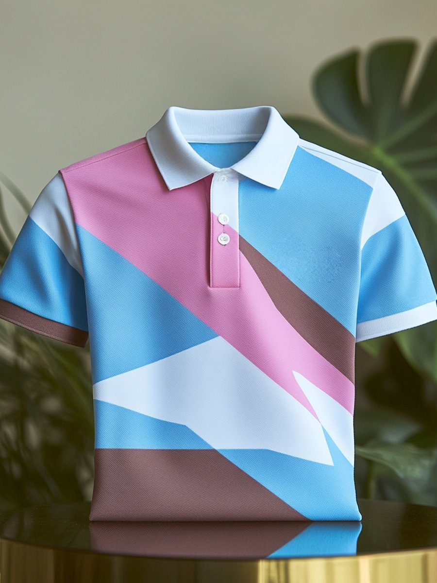Men's Classic Business Logo Button Short Sleeve Polo Shirt