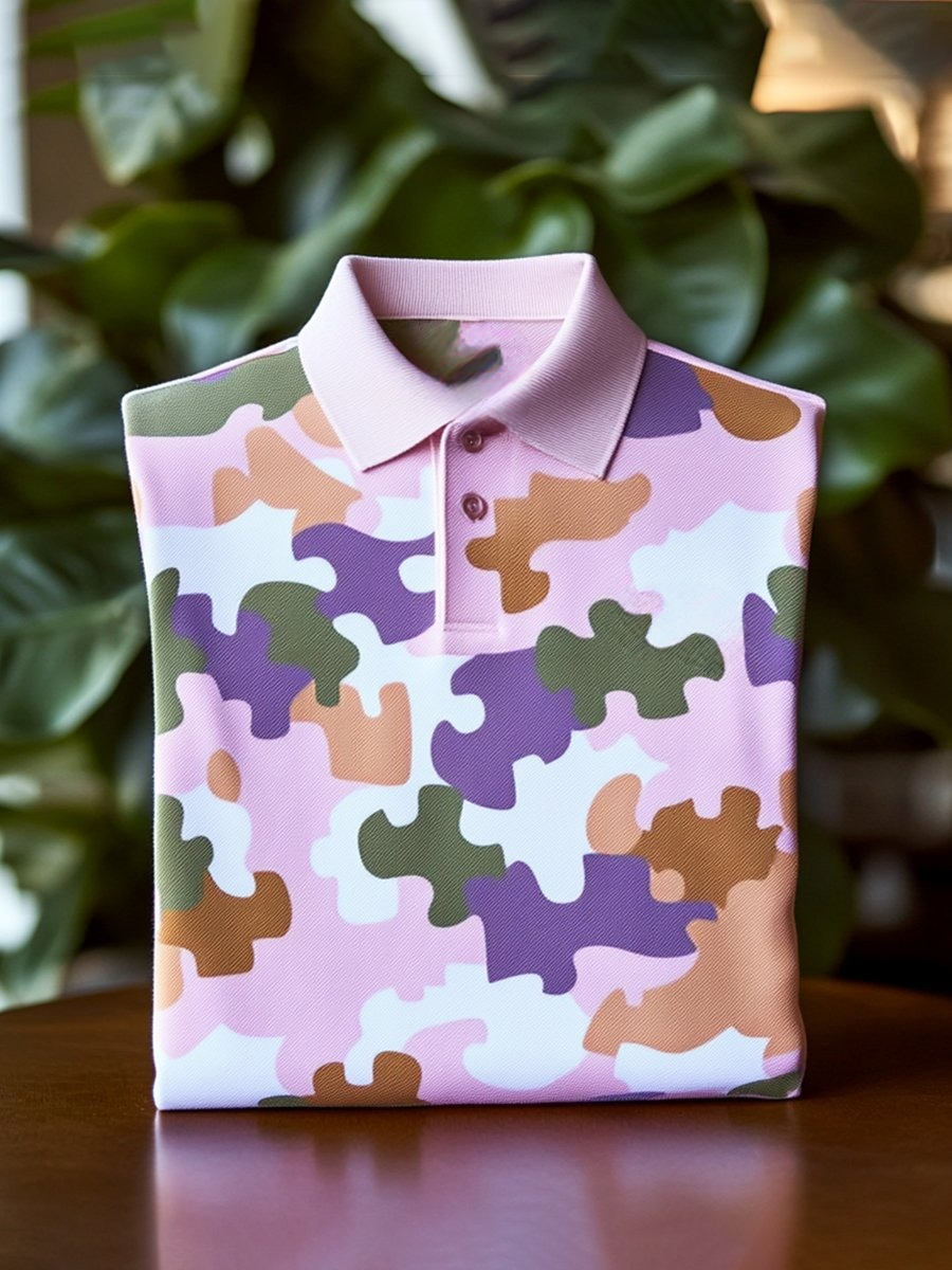 Men's Classic Business Logo Button Short Sleeve Polo Shirt