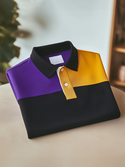 Men's Classic Business Check Logo Button Short Sleeve Polo Shirt