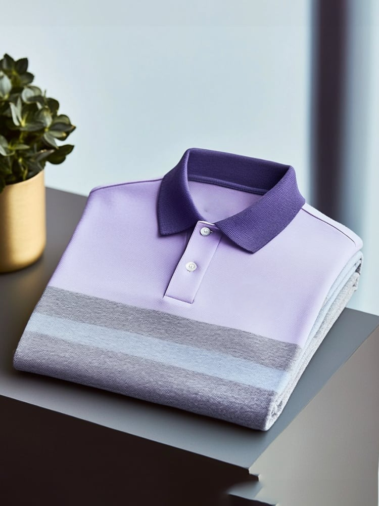 Men's Classic Business Check Logo Button Short Sleeve Polo Shirt