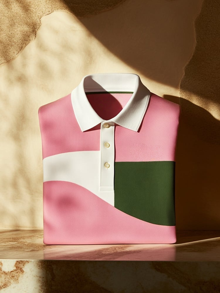 Men's Classic Business Check Logo Button Short Sleeve Polo Shirt