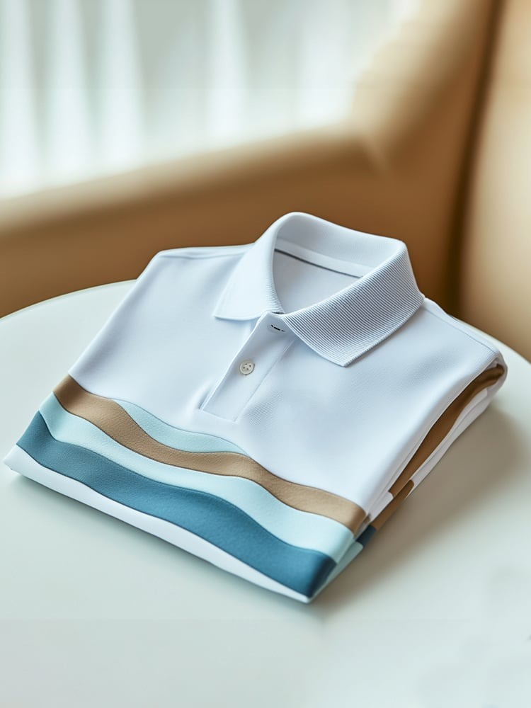 Men's Classic Business Check Logo Button Short Sleeve Polo Shirt