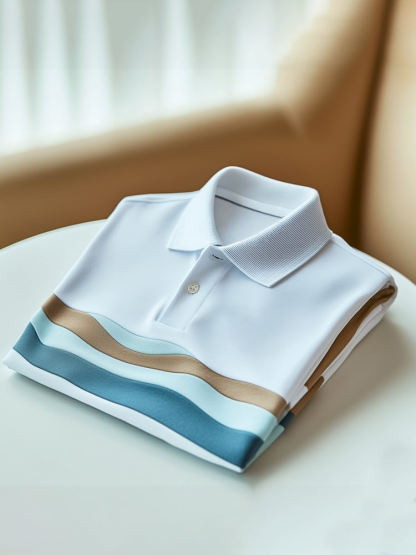 Men's Classic Business Check Logo Button Short Sleeve Polo Shirt