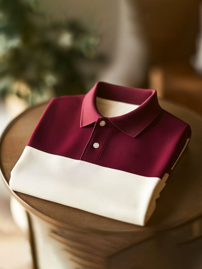 Men's Classic Business Check Logo Button Short Sleeve Polo Shirt