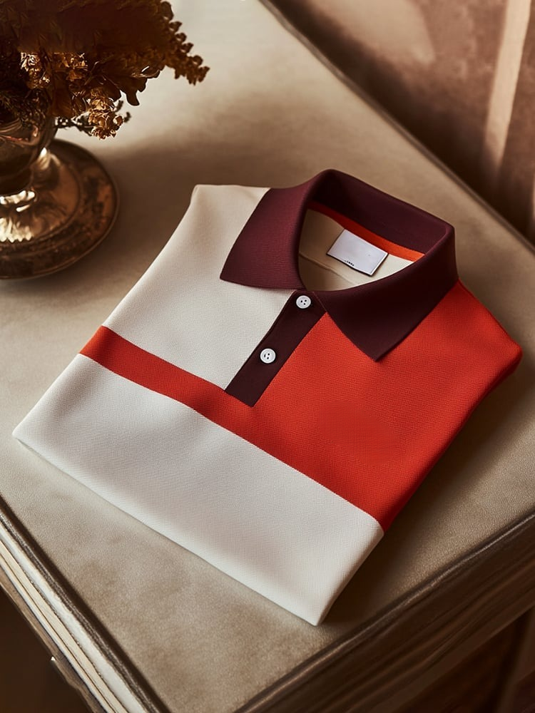 Men's Classic Business Check Logo Button Short Sleeve Polo Shirt