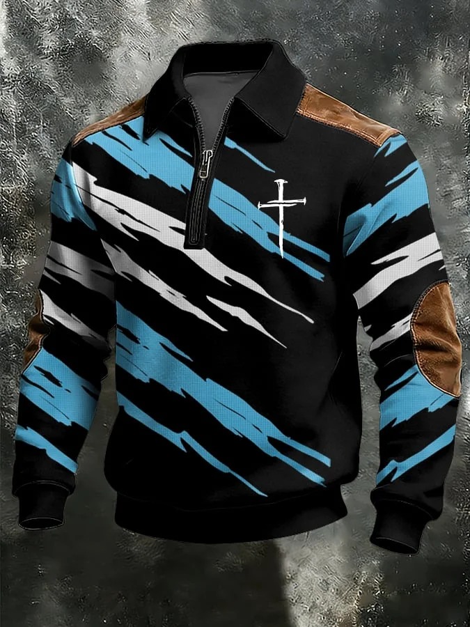 Men's Vintage Faith Design Print Casual Zipper Sweatshirt-Fast Shipping