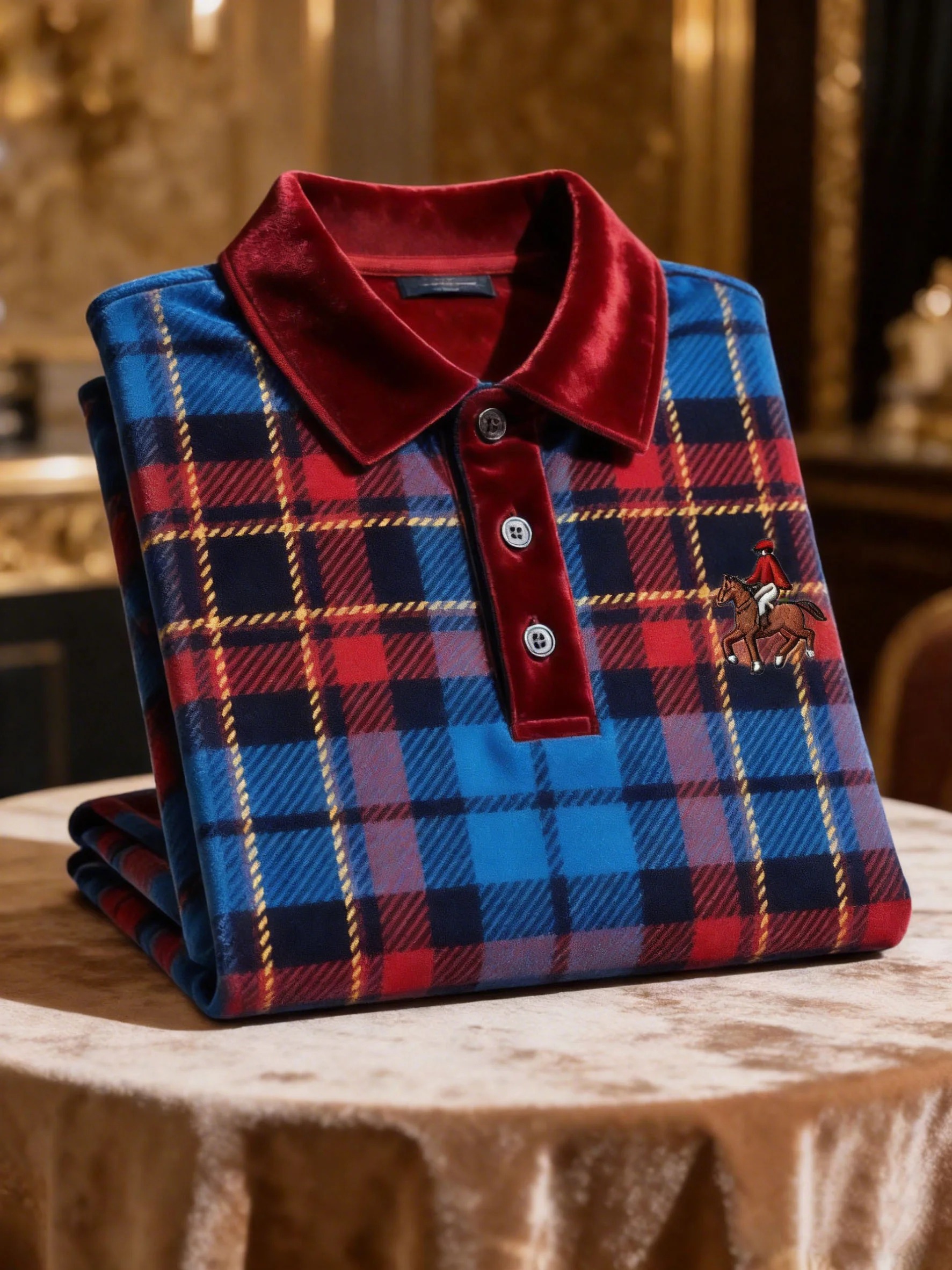 Men's Velvet Business Logo Print Long Sleeve Polo Shirt