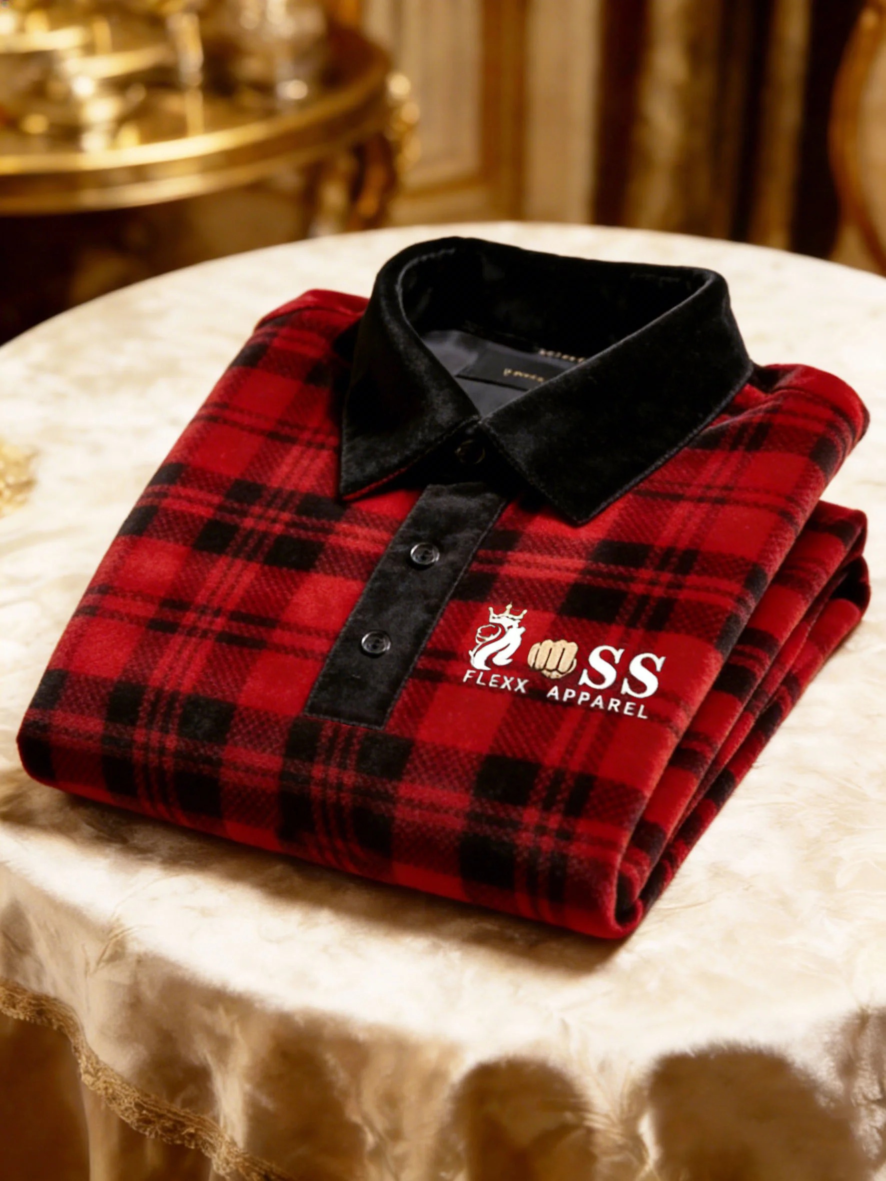 Men's Velvet Business Logo Print Long Sleeve Polo Shirt