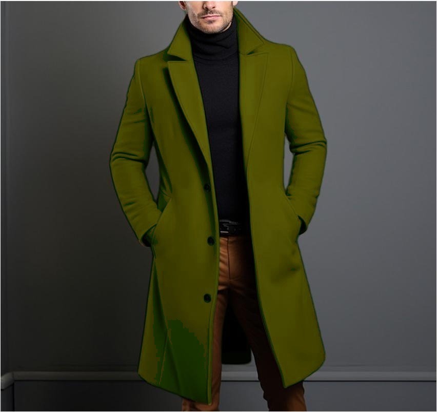 Men's slim-fit long trench coat