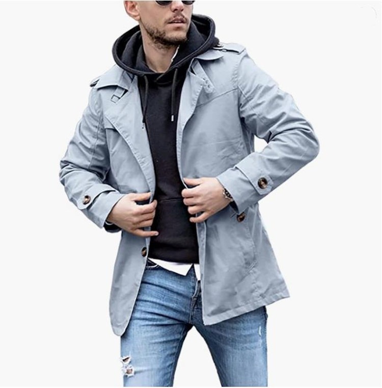 Men's Button Front Casual Slim Fit Trench Coat Jacket
