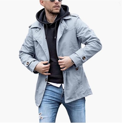Men's Button Front Casual Slim Fit Trench Coat Jacket
