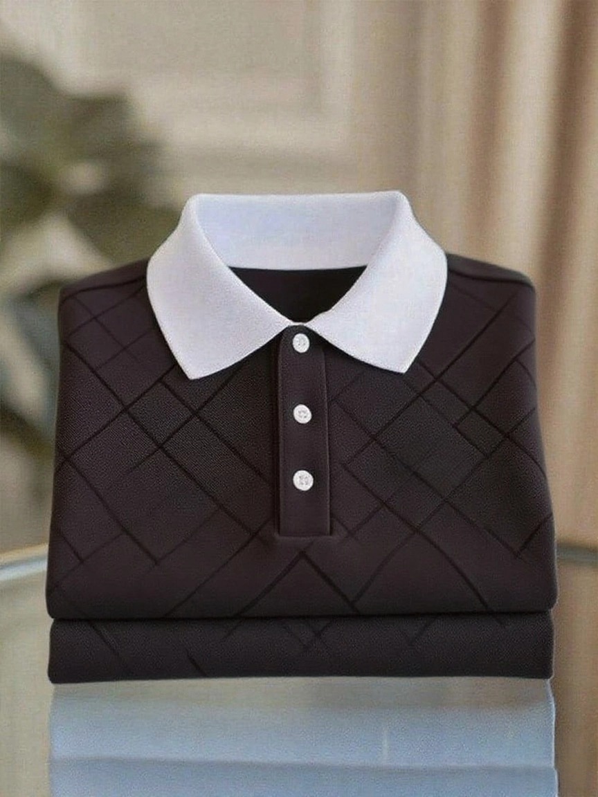 Men's Business Casual Logo Button Short Sleeve Polo Shirt