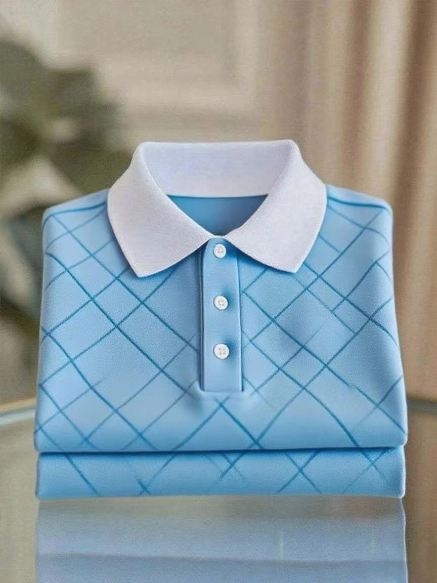 Men's Business Casual Logo Button Short Sleeve Polo Shirt