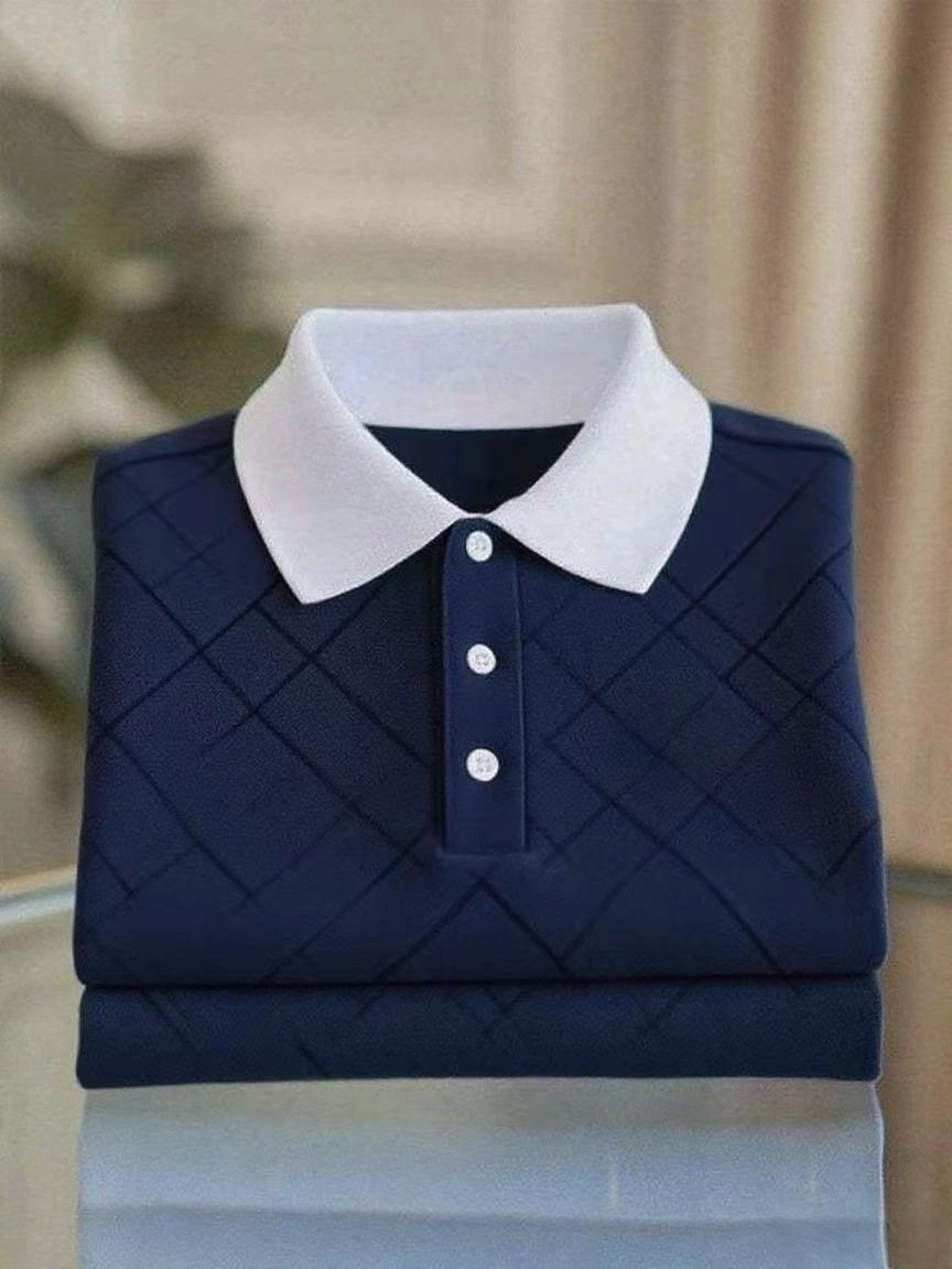 Men's Business Casual Logo Button Short Sleeve Polo Shirt