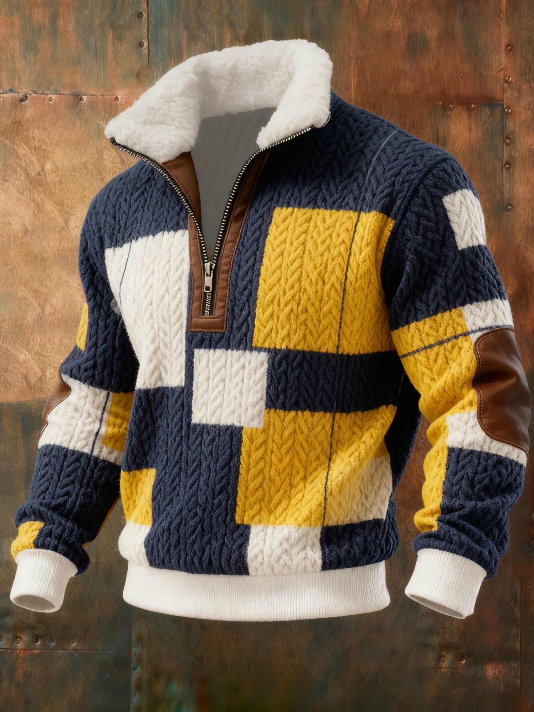 Men's Cable Textured Print Casual Sweatshirt