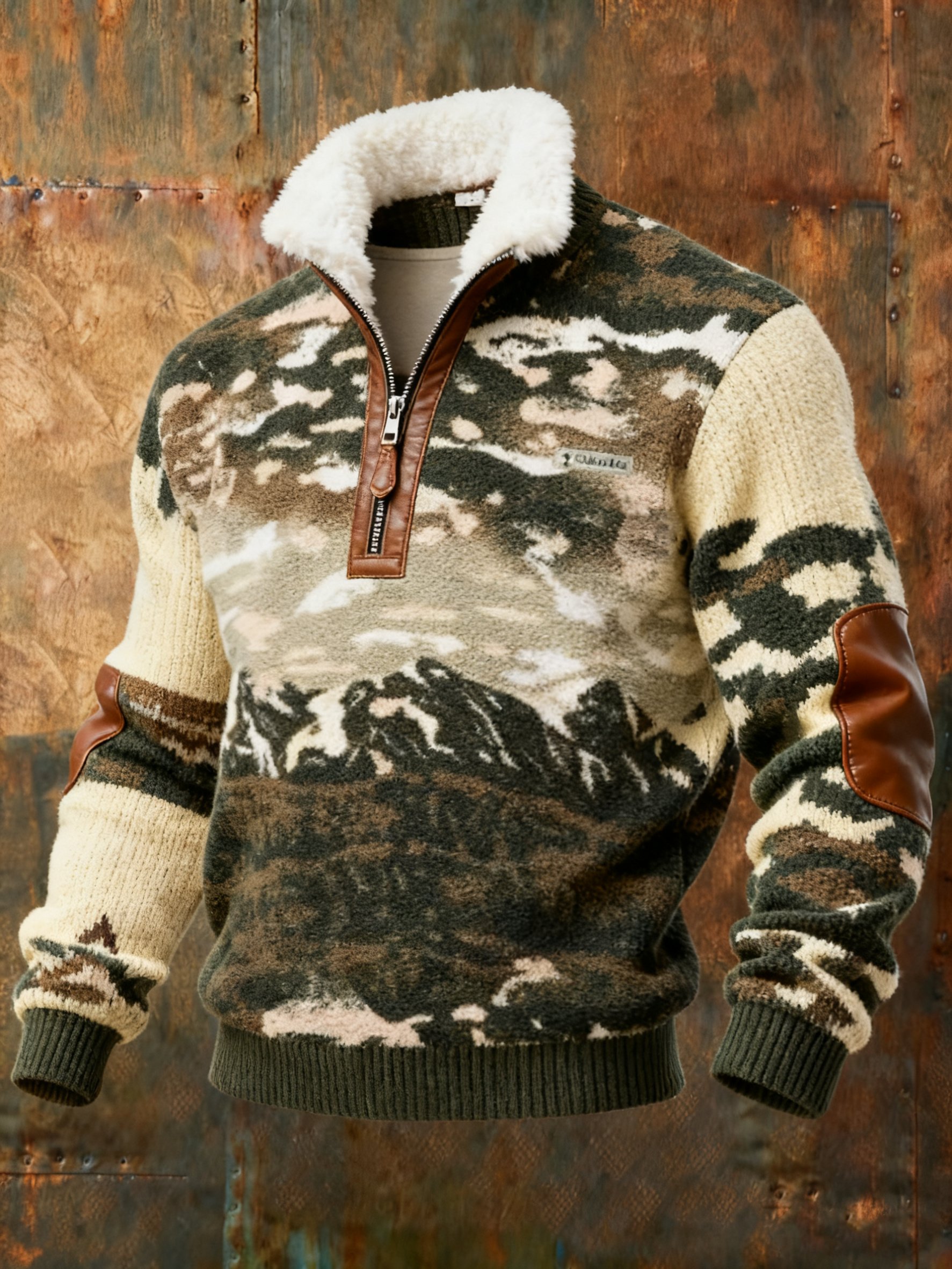 Men's Geometric Print Western Plaid Casual Sweatshirt
