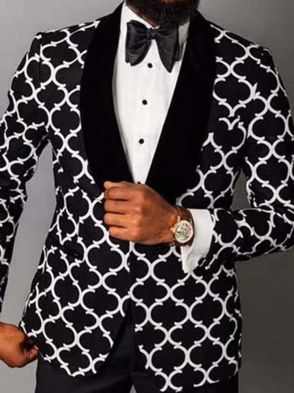 Men's Stylish Contrast Color Printed One-Button Slim-Fit Blazer