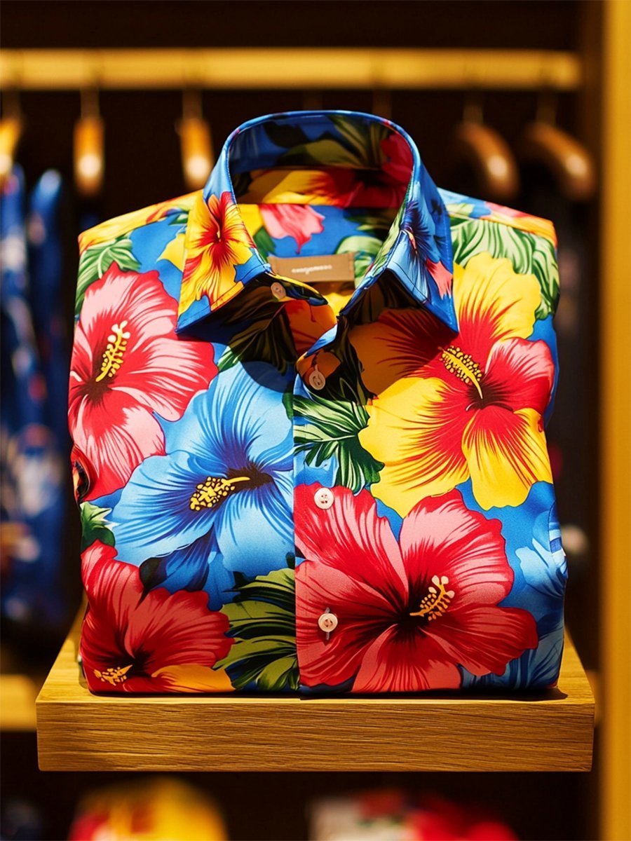Men's Satin Luxe Hawaiian Print Short Sleeve Button Shirt