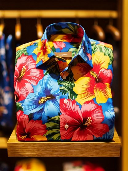 Men's Satin Luxe Hawaiian Print Short Sleeve Button Shirt