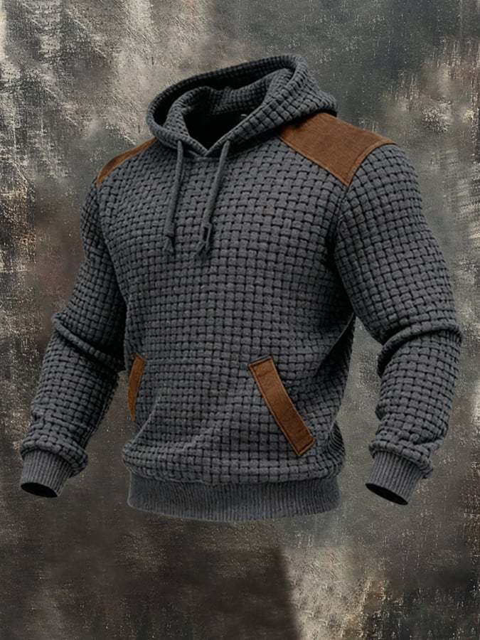 Men'S Corn Kernel Stitching Contrast Color Hooded Casual Sweatshirt Suit