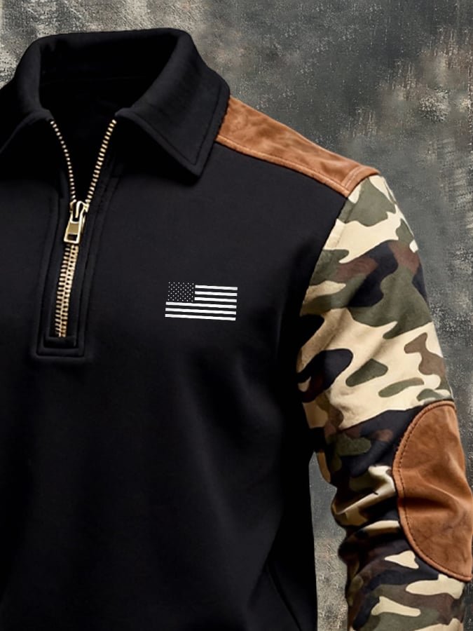 Men's Vintage Color-Block Zip-Up Sweatshirt