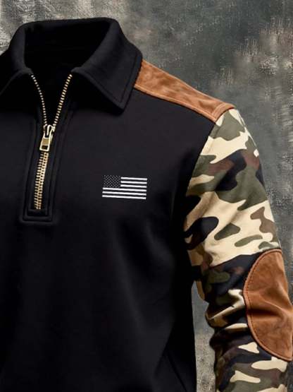 Men's Vintage Color-Block Zip-Up Sweatshirt