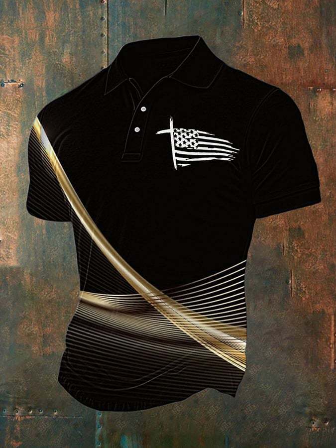 Men's Cross Flag Print Polo Shirt