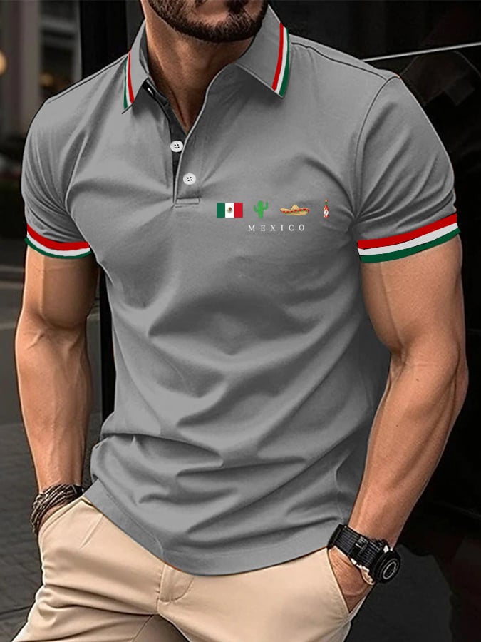 Men's Mexican Independence Day Flag Print Polo Shirt