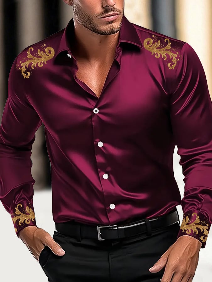 Men's Fashion Business Luxury Design Printed Long Sleeve Shirt