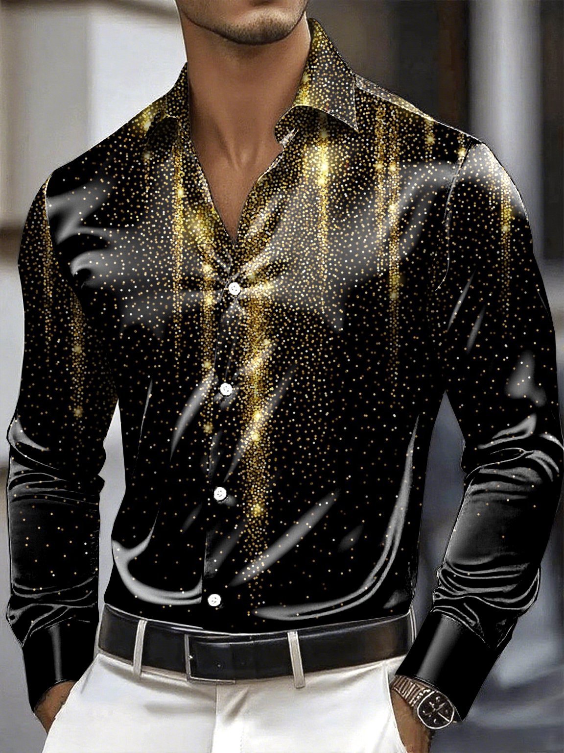 Men's Satin Luxe Long Sleeve Button Down Shirt