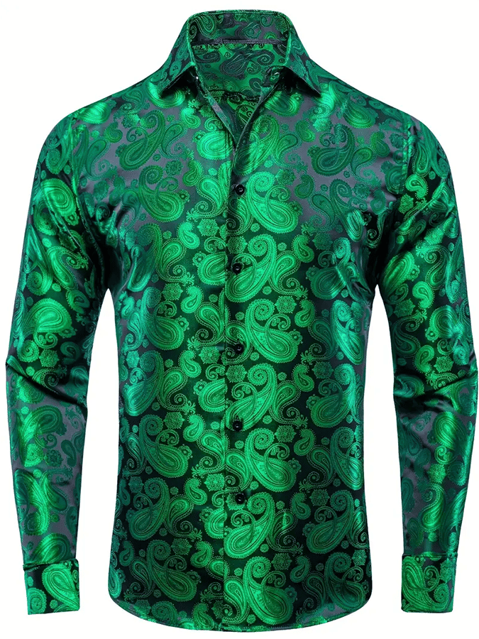 Men's Silk Business Luxury Design Printed Long Sleeve Shirt