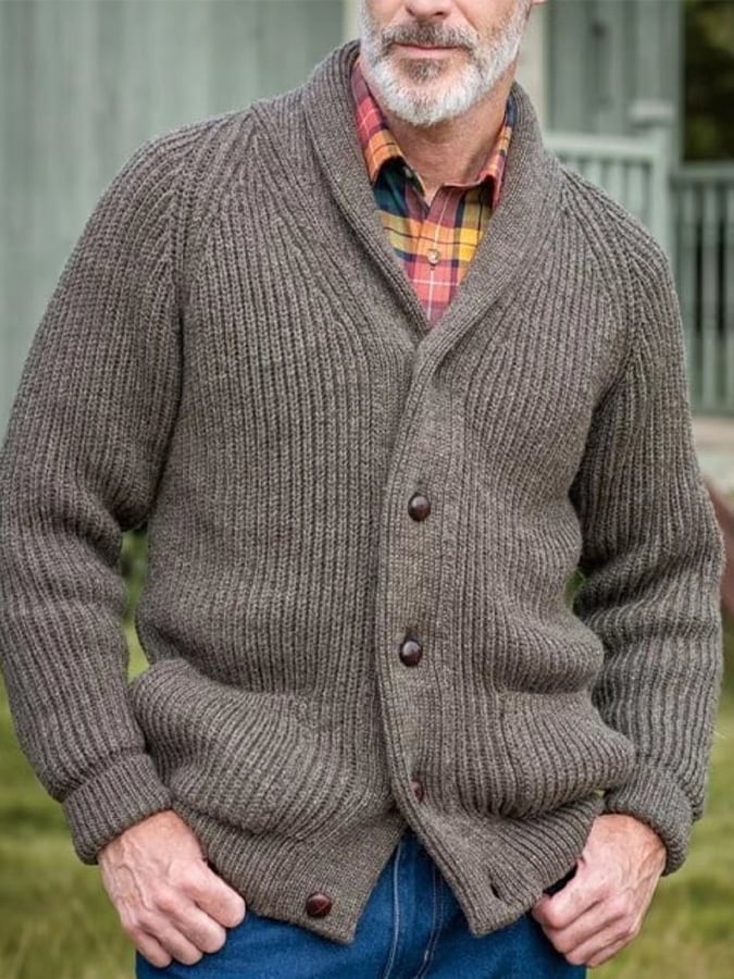 Men's Retro Solid Color Warm Knitted Cardigan Sweater