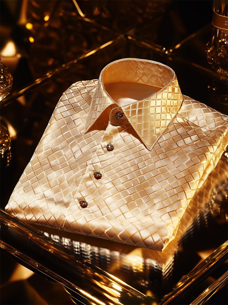 Men's Silk Plaid Luxury Business Long Sleeve Shirt