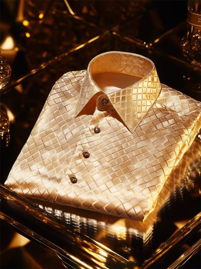 Men's Silk Plaid Luxury Business Long Sleeve Shirt