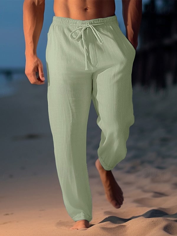 Men's Drawstring Elastic Waist Straight Comfortable And Breathable Outdoor Vacation Beach Vacation Casual Pants