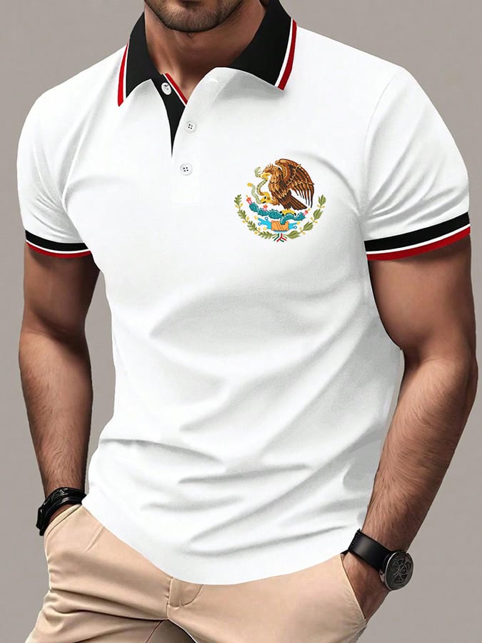Men's Mexican Independence Day Flag Print Polo Shirt