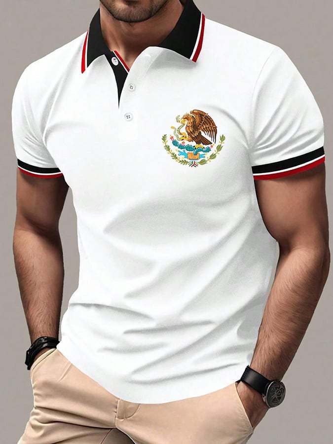Men's Mexican Independence Day Flag Print Polo Shirt