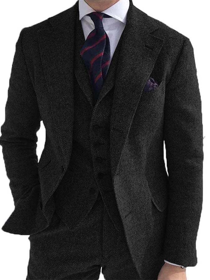 Men's Business Single-Breasted Solid Color Three-Piece Suit