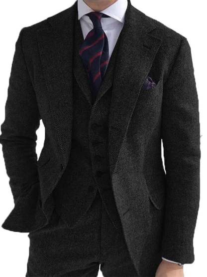 Men's Business Single-Breasted Solid Color Three-Piece Suit