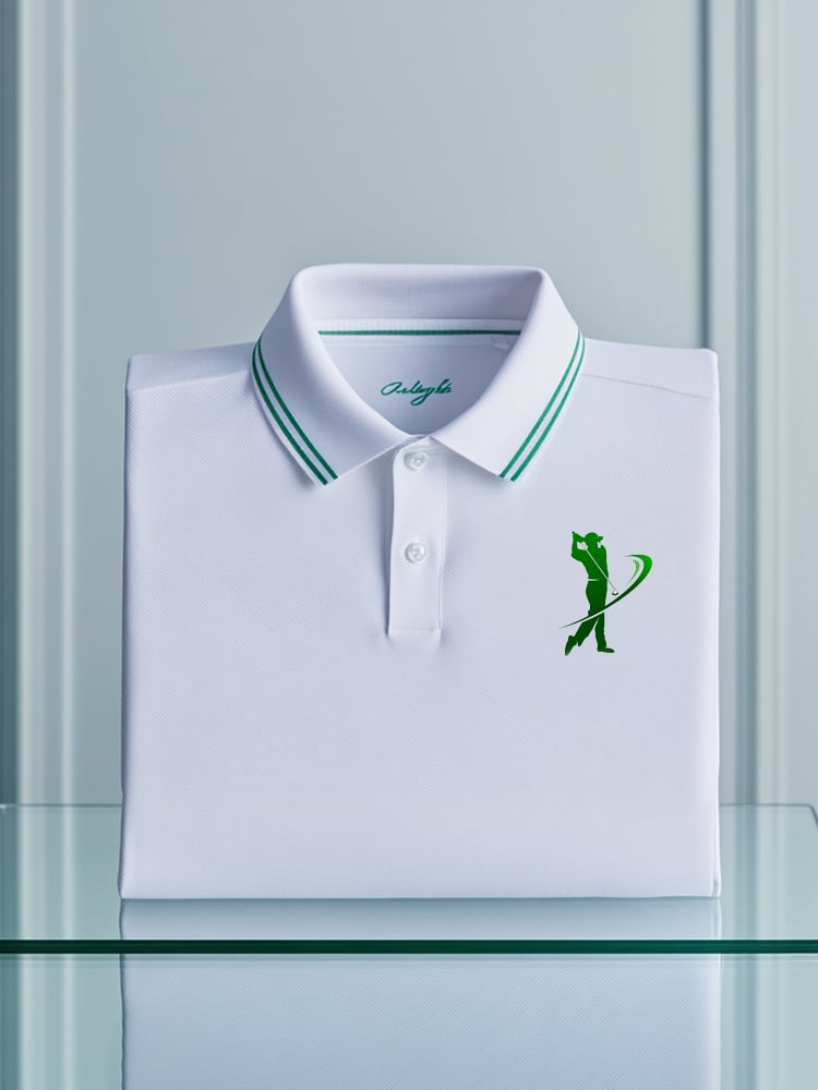 Men's Business Casual Logo Button Short Sleeve Polo Shirt