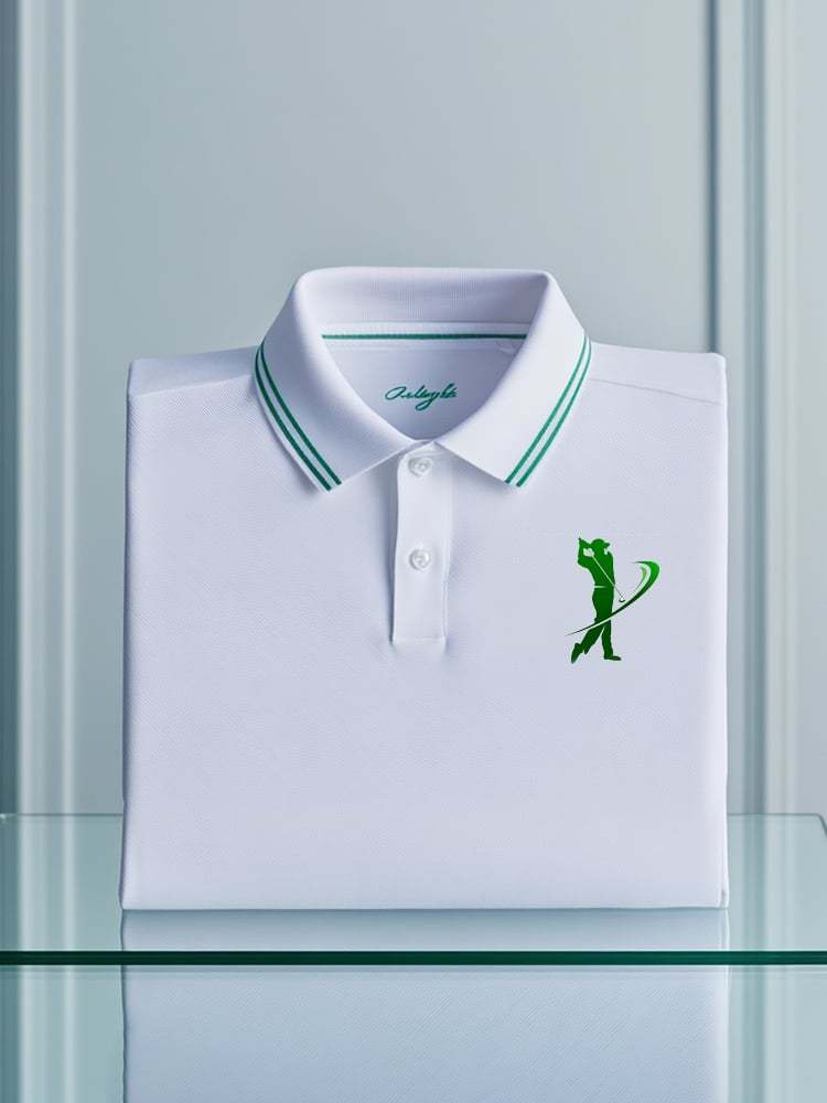 Men's Business Casual Logo Button Short Sleeve Polo Shirt