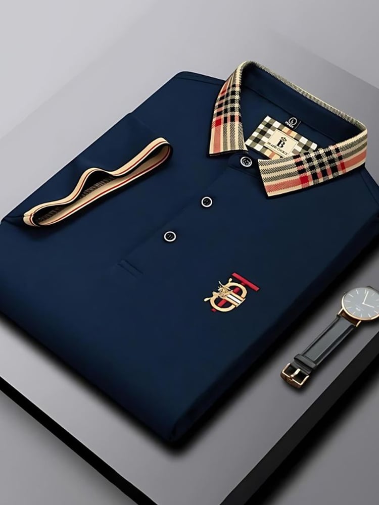 Men's Business Casual Logo Button Short Sleeve Polo Shirt