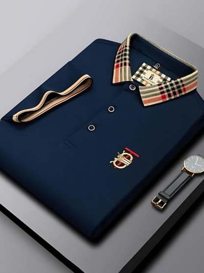 Men's Business Casual Logo Button Short Sleeve Polo Shirt