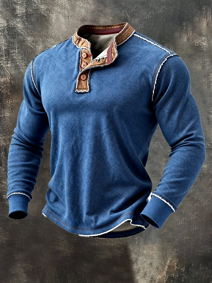 Men's Vintage Colorblock Comfort Henley T-Shirt